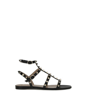 Valentino Garavani Black Calf Leather Bos Taurus Sandals