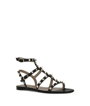 Valentino Garavani Black Calf Leather Bos Taurus Sandals
