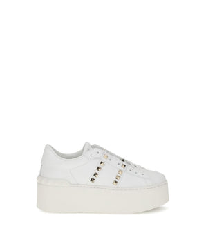 Valentino Garavani White Calf Leather Bos Taurus Platform Sneakers