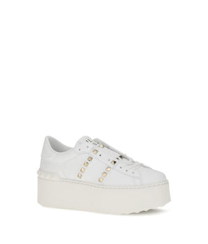 Valentino Garavani White Calf Leather Bos Taurus Platform Sneakers
