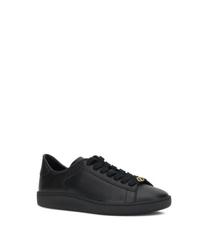 Valentino Garavani Black Calf Leather Bos Taurus Low Top Sneakers