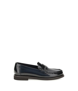Brunello Cucinelli Black Calf Leather Bos Taurus Slip-On Loafers