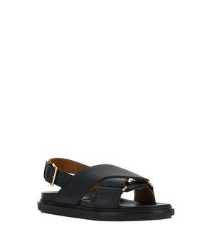 Marni Black Calf Leather Bos Taurus Flat Sandals