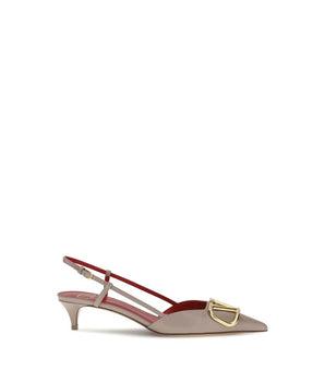 Valentino Garavani Gray Calf Leather Bos Taurus Mid Heel Pumps