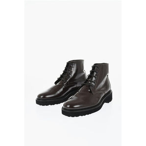Corneliani Solid Color Patent Leather Ankle Boots with Vibram Sole