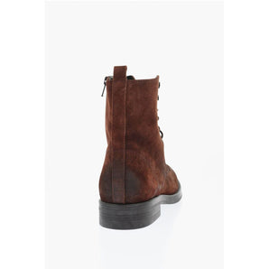 Corneliani Solid Color Suede Ankle Boots with Side Zip