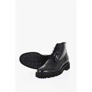 Corneliani Solid Color Patent Leather Ankle Boots with Vibram Sole