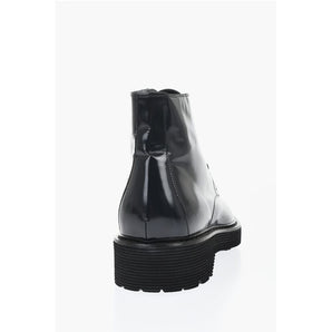 Corneliani Solid Color Patent Leather Ankle Boots with Vibram Sole