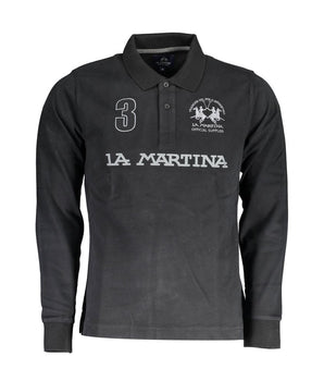 La Martina Black Cotton Men Polo Shirt