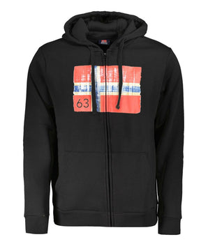 Norway 1963 Black Cotton Men Sweater with Hood and Zip Pockets