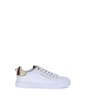 Dolce & Gabbana White Calf Leather Bos Taurus Low Top Sneakers