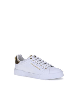 Dolce & Gabbana White Calf Leather Bos Taurus Low Top Sneakers