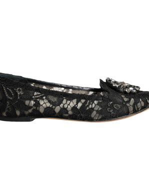 Dolce &amp; Gabbana Mocasines tipo bailarinas con cristales y encaje negro