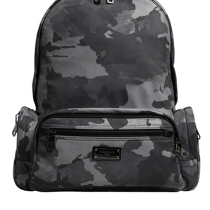 Dolce & Gabbana Gray Cotton Camouflage Logo Plaque Backpack Bag