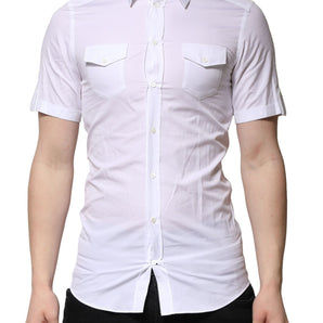 Dolce & Gabbana White Cotton GOLD Short Sleeves Formal Shirt