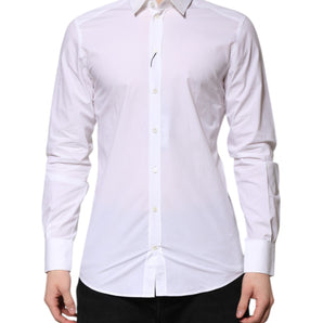 Dolce & Gabbana White Cotton GOLD Long Sleeves Formal Shirt