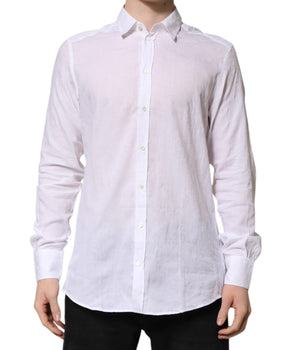 Camisa formal de manga larga con cuello de algodón blanco de Dolce &amp; Gabbana