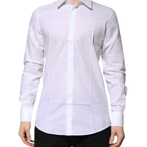Dolce &amp; Gabbana White Cotton GOLD Long Sleeves Formal Shirt