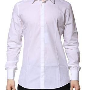 Dolce &amp; Gabbana White Cotton GOLD Long Sleeves Formal Shirt