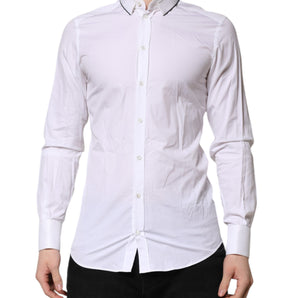 Dolce &amp; Gabbana White Cotton GOLD Long Sleeves Formal Shirt