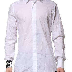 Dolce &amp; Gabbana White Cotton GOLD Long Sleeves Formal Shirt