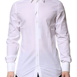 Dolce &amp; Gabbana White Cotton GOLD Long Sleeves Formal Shirt