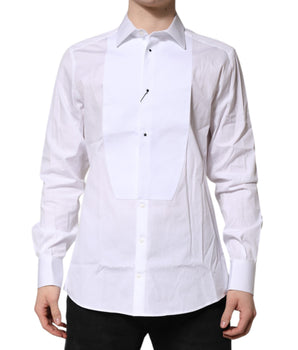 Dolce &amp; Gabbana White Silk Bib Poplin GOLD Men Formal Shirt