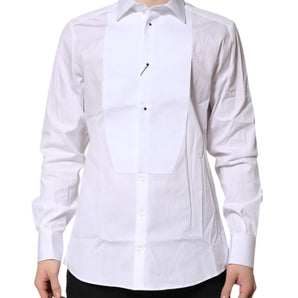 Dolce &amp; Gabbana White Silk Bib Poplin GOLD Men Formal Shirt