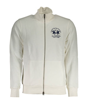 La Martina White Cotton Men Sweater With Zip and Pockets
