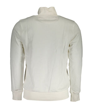 La Martina White Cotton Men Sweater With Zip and Pockets