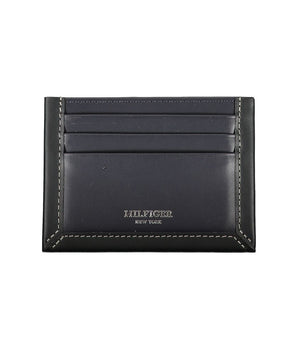 Tommy Hilfiger Sleek Blue Leather Card Holder with Contrast Detail