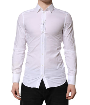 Dolce &amp; Gabbana White GOLD Long Sleeves Dress Men Formal Shirt