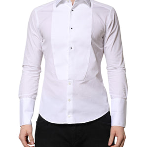 Dolce & Gabbana White GOLD Long Sleeve Dress Men Formal Shirt
