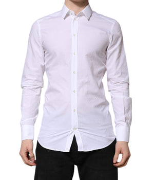 Dolce &amp; Gabbana White GOLD Long Sleeve Dress Men Formal Shirt