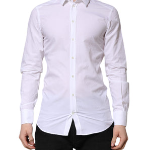 Dolce & Gabbana White GOLD Long Sleeve Dress Men Formal Shirt