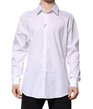 Dolce &amp; Gabbana White GOLD Long Sleeve Dress Men Formal Shirt