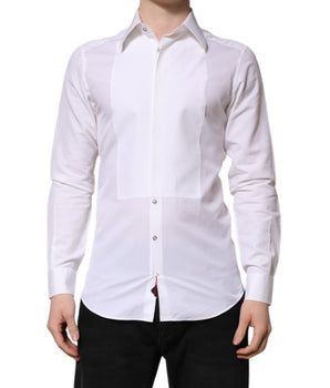 Dolce &amp; Gabbana White GOLD Cotton Poplin Dress Formal Shirt