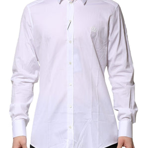 Dolce & Gabbana White Cotton Long Sleeves GOLD Formal Shirt