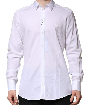 Camisa formal Dolce &amp; Gabbana de algodón blanco de manga larga dorada