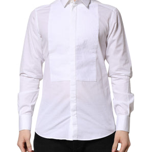 Dolce & Gabbana White GOLD Cotton Bib Dress Formal Shirt
