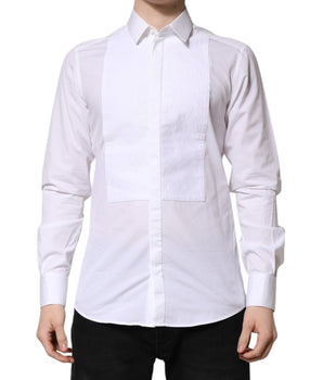 Dolce &amp; Gabbana White GOLD Cotton Bib Dress Formal Shirt