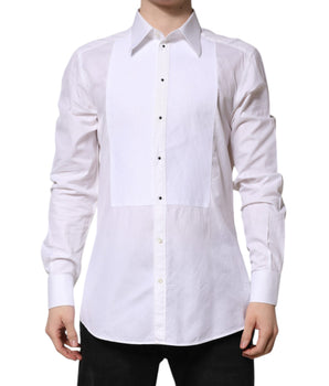 Dolce &amp; Gabbana White GOLD Cotton Long Sleeves Formal Shirt