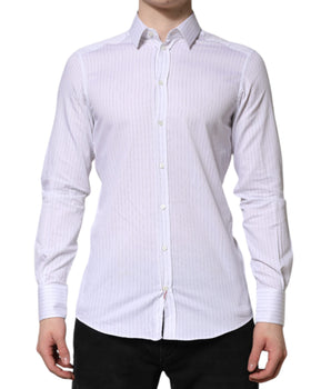 Dolce &amp; Gabbana White Stripes Cotton Long Sleeve Formal Shirt