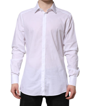 Dolce & Gabbana White GOLD Cotton Long Sleeves Formal Shirt