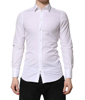 Dolce &amp; Gabbana White GOLD Cotton Long Sleeve Men Formal Shirt