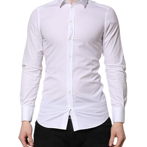 Dolce & Gabbana White GOLD Cotton Long Sleeve Men Formal Shirt