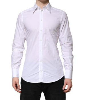 Dolce &amp; Gabbana White GOLD Cotton Poplin Dress Formal Shirt