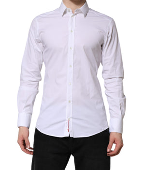 Dolce &amp; Gabbana White GOLD Cotton Men Dress Formal Shirt
