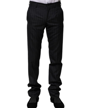 Dolce &amp; Gabbana Black Wool Striped Formal Pants