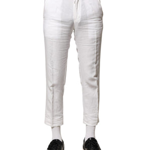Dolce & Gabbana White Linen Mid Waist Cropped Pants